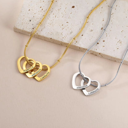 Personalized Heart Pendant Necklace (1 to 4 Charms) – Custom Engraved Stainless Steel Jewelry – Perfect Gift for Couples and Family